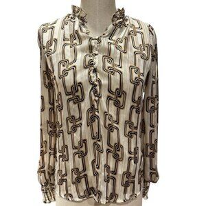 HAVER + BLAIR Chain Print Blouse – Ivory, Beige & Black – Size XS